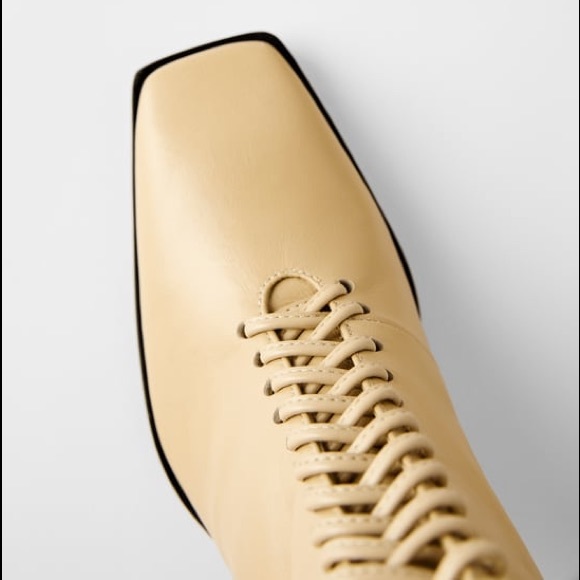 Zara Laced Up High Rectangular Heel Ankle Booties Beige Color NEW. - Picture 8 of 11